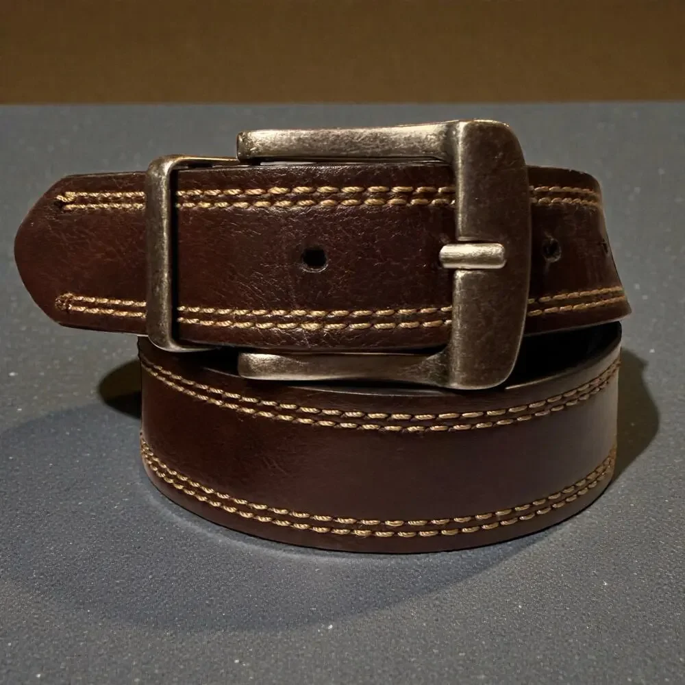 Levi’s Reversible Leather Belt Brown Black Stitched Silver Tone 2-Sided Sz 38-40